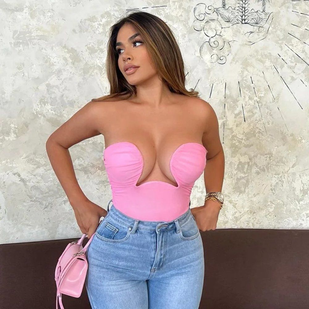 Elegant Pink Strapless Crop Top